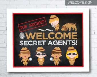 Secret Agent Welcome Sign SET of 2, Detective Birthday Party, Spy Party, Mystery Party, Printable Sign, DIGITAL File, Instant Download