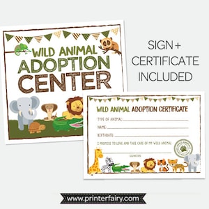 Adopt a Wild Animal, Safari Birthday Party, Safari Sign, Pet Adoption Party, Jungle Birthday Party, Pet Adoption Party, Instant download