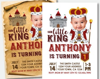 King Birthday Invitation with Photo, Medieval Birthday Invitation, Castle Birthday Invitation, Printable Personalized Invitation, 2 Options