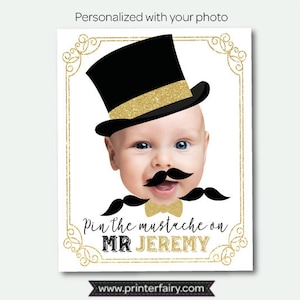 Pin the mustache game, Mr Onederful Birthday Party, Mr Onederful Games, White background Poster, DIGITAL Personalized item