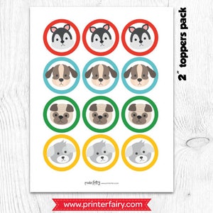 Puppy Birthday Party, Puppy printable toppers, Dog Birthday party, Digital files, Instant download image 3