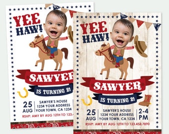 Cowboy Invitation with Photo, Buckaroo Birthday Party, Horse Invitation, Western Birthday Party, Personalized Digital Invite, 2 options