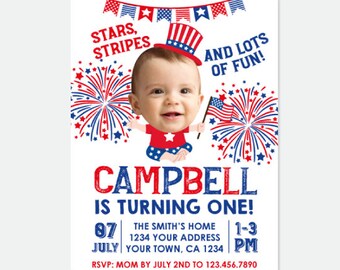 4th of July Invitation with Photo, Little Firecracker Invitation, First Birthday Party, Fourth of July, Personalized Digital Invitation