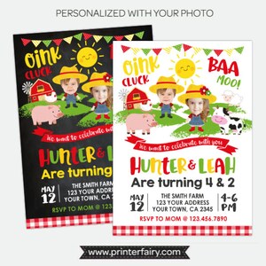 Invitation d'anniversaire de ferme avec photo, fête d'anniversaire de frère, inviter à une fête commune, fête de basse-cour, invitation numérique personnalisée