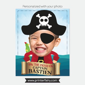 Pin the Patch on the Pirate Game, Personalized Game with Photo and name, Pirate Birthday Party Decorations, Printable Digital Poster