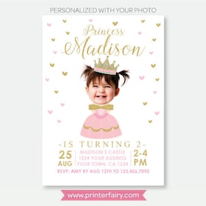 Princess Invitation with Photo, Royal Birthday Party, Princess Party, Crown Invitation, Personalized Digital Invitation, 2 Options