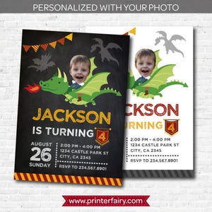 Dragon Invitation with photo, Dragon Birthday Party, Knight Invitation, Medieval Birthday Party, Personalized Digital Invite