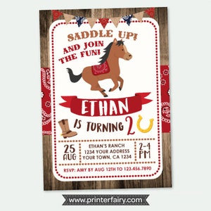 Cowboy Birthday Invitation, Horse Invitations, Pony Birthday Invitation, Buckaroo birthday invitation, DIGITAL, You print image 1