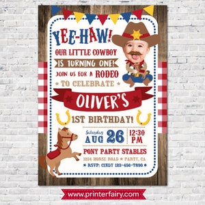Cowboy Invitation with picture, Pony Birthday Invitation, Boy First Rodeo Birthday Invitation, Horse Party Invites, DIGITAL, 2 Options