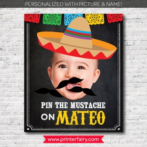 Pin The Mustache game, Fiesta 1st Birthday, Mexican Birthday Party, Chalkboard Poster, DIGITAL Personalized item