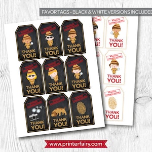 Secret Agent Favor Tags, Detective Birthday Party,  Spy Party, Mystery Party, Printable Tags, DIGITAL File, Instant Download