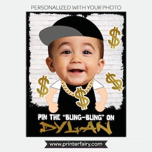 Pin the Bling Bling Game, Hip Hop Birthday Party, Music Birthday Party Decor, Printable Party Game, DIGITAL Personalized Printable Poster