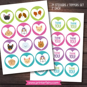 Pet Adoption Party, Puppy cupcake toppers, Puppy birthday party, Dog printables, Puppy stickers, Digital files, Instant download image 1