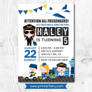 Airplane Invitation, Time Flies Birthday Invitation, Airplane Birthday, Airport Birthday Party, DIGITAL, 2 Options image 2