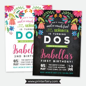 Fiesta Birthday Invitation, Cinco de Mayo Girls Birthday Party, Little Señorita, Any Age, Personalized Digital Invite, 2 Options
