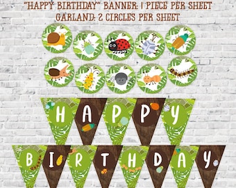 Insects Printable Banner, Creepy Crawlers Printable Garland, Outdoor Birthday Party Decorations, DIGITAL, Instant Download