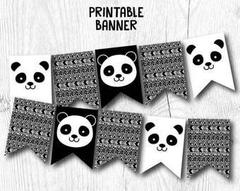 Panda Banner, Panda Birthday Party, Panda Baby Shower, Panda Decor, Black and white baby shower, DIGITAL, INSTANT DOWNLOAD