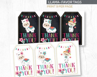 Llama Thank You Tags, Llama Favor Tags, Llama Birthday Party, Printable Tags, Instant Download