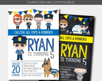 Cops and robbers Invitation, Police Birthday Invitation, Police Birthday Party, DIGITAL, 2 Options