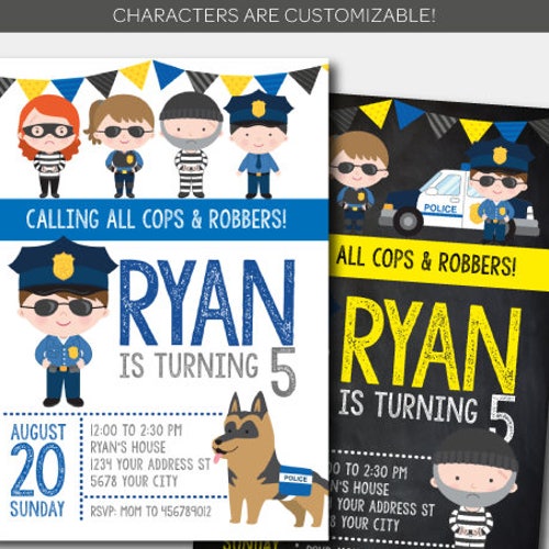 Cops And Robbers Invitation Police Birthday Invitation Etsy