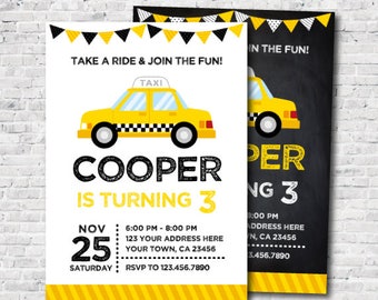 Taxi Birthday Invitation, NY City Invitation, City Birthday, Taxi Cab Birthday Invitation, DIGITAL, 2 Options