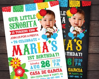 First Fiesta Invitation, Fiesta First Birthday Invitation, Baby Senorita Invitation, Mexican Birthday Invitation, Digital Invite, 2 Options