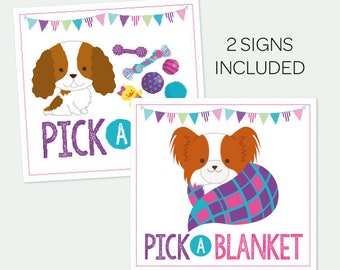 Pick a blanket + Pick a toy Sign, Pet Adoption Party, Puppy Adoption Birthday Party, Printable Sign, Instant Download