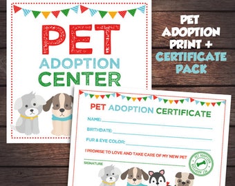 Puppy Birthday Party, Pet Adoption Party Prints, Pet adoption Certificate, Adopt a Pet sign, Digital files, Instant download