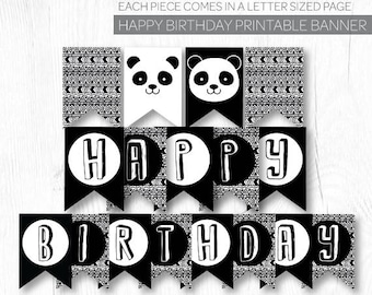 Panda Banner, Panda Birthday Party, Panda Baby Shower, Panda Decorations, Black and white baby shower, DIGITAL, INSTANT DOWNLOAD