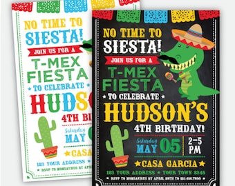 T-Mex Birthday Invitation, Mexican Fiesta Invitation, Dinosaur Invitation, No time to siesta Personalized Digital Invite, 2 Options