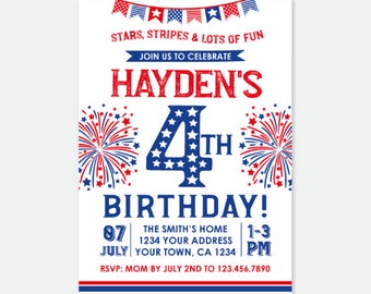 4th of July Birthday Invitation, Independence Day Party, Firecracker Invitation, Fourth of July, Any Age, Personalized Digital Invitation