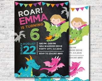 Dragon Girl Invitation, Princess Invitation, Medieval Birthday Party, Dragon Birthday Party, 2 options, DIGITAL