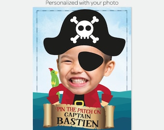 Pin the Patch on the Pirate Game, Personalized Game with Photo and name, Pirate Birthday Party Decorations, Printable Digital Poster