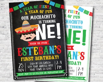 Fiesta First birthday Invitation, Fiesta Invitation, Little Muchacho Invitation, Mexican Birthday Party, Digital, 2 Options