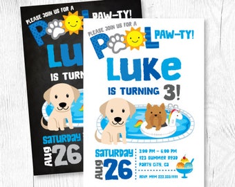 Puppy Invitation, Boy Pool Birthday Party, Puppy Birthday Party, Summer Birthday Invitation, Puppy Party, Pet Birthday, Digital, 2 Options