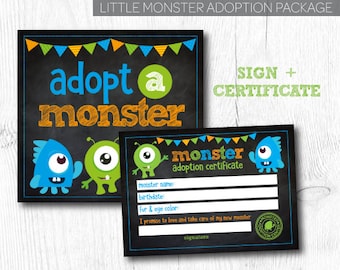 Adopt a monster, Little Monster 1st Birthday, Monster Birthday Party, Little Monster Birthday, Digital files, Instant download