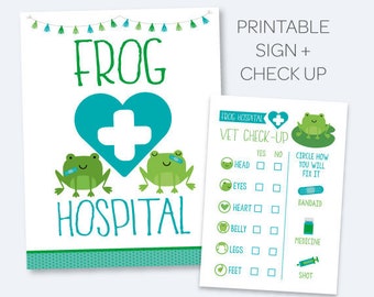 Frog Hospital Sign + Vet check up, Pet Adoption Party, Printable sign and certificate, Frog Adoption Party, INSTANT DOWNLOAD