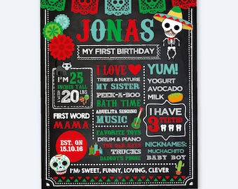 Day of the Dead Chalkboard Sign, Dia de los Muertos Birthday Decorations, Any Age, Mexican Party, Personalized Printable Milestone Poster