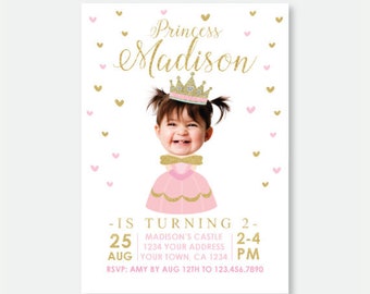 Princess Invitation with Photo, Royal Birthday Party, Princess Party, Crown Invitation, Personalized Digital Invitation, 2 Options