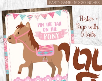 Pin the tail on the pony, Pin the tail on the horse, Pony Birthday, Cowgirl Birthday Decorations, Instant download