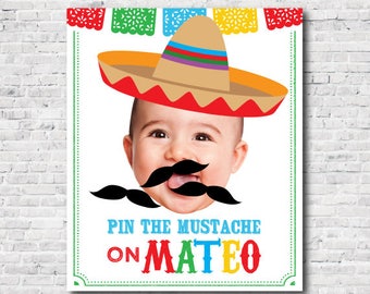 Pin The Mustache game, Fiesta 1st Birthday, Mexican Birthday Party, White background Poster, DIGITAL Personalized item