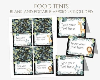 Safari Food Tags, Jungle Food Tent, Safari Birthday Decorations, Jungle Editable Food Labels, EDIT YOURSELF, Printable Instant Download