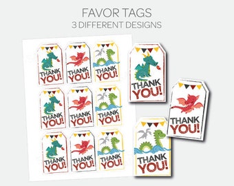 Dragon Thank You Tags, Printable Favor Tags, Dragon Birthday Party Decorations, Knight Favor Tags, Digital Printable Tags, INSTANT DOWNLOAD