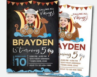 Viking Invitation with photo, Viking Birthday Party, Viking Boat Invitation, 2 options, DIGITAL Personalized Invites