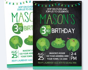 Frog Birthday Invitation, Any age, Pond Invitation, Animal Birthday Party, 1st Birthday Party Personalized Invitation, 2 options