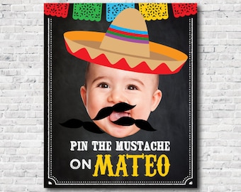 Pin The Mustache game, Fiesta 1st Birthday, Mexican Birthday Party, Chalkboard Poster, DIGITAL Personalized item