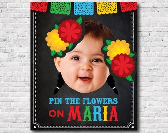 Pin the flowers game, Fiesta 1st Birthday, Mexican Birthday Party, Girl Birthday Party, Chalkboard Poster, DIGITAL Personalized item