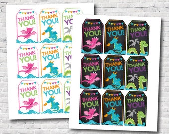 Dragon Favor Tags, Dragon Girl Birthday Party, Printable Tags, Thank you tag, Instant Download, DIGITAL