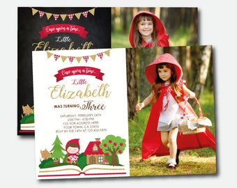 Little Red Riding Hood Invitation With Photo, Storybook Invitation, Woodland Birthday Girl, Once upon a time Invitation, Digital, 2 Options