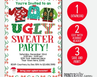 INSTANT DOWNLOAD Ugly Sweater Party Invitation Holiday Invite Christmas Editable INSTANT DOWNLOAD Ugly Sweater Party Invitation Holiday Invite Christmas Editable